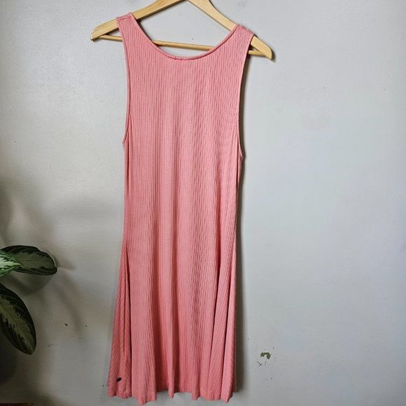 EUC WORN ONCE ROXY RIBBED PEACH DEEP V NECK BUTTONED SLEEVELESS DRESS XL - Picture 2 of 14